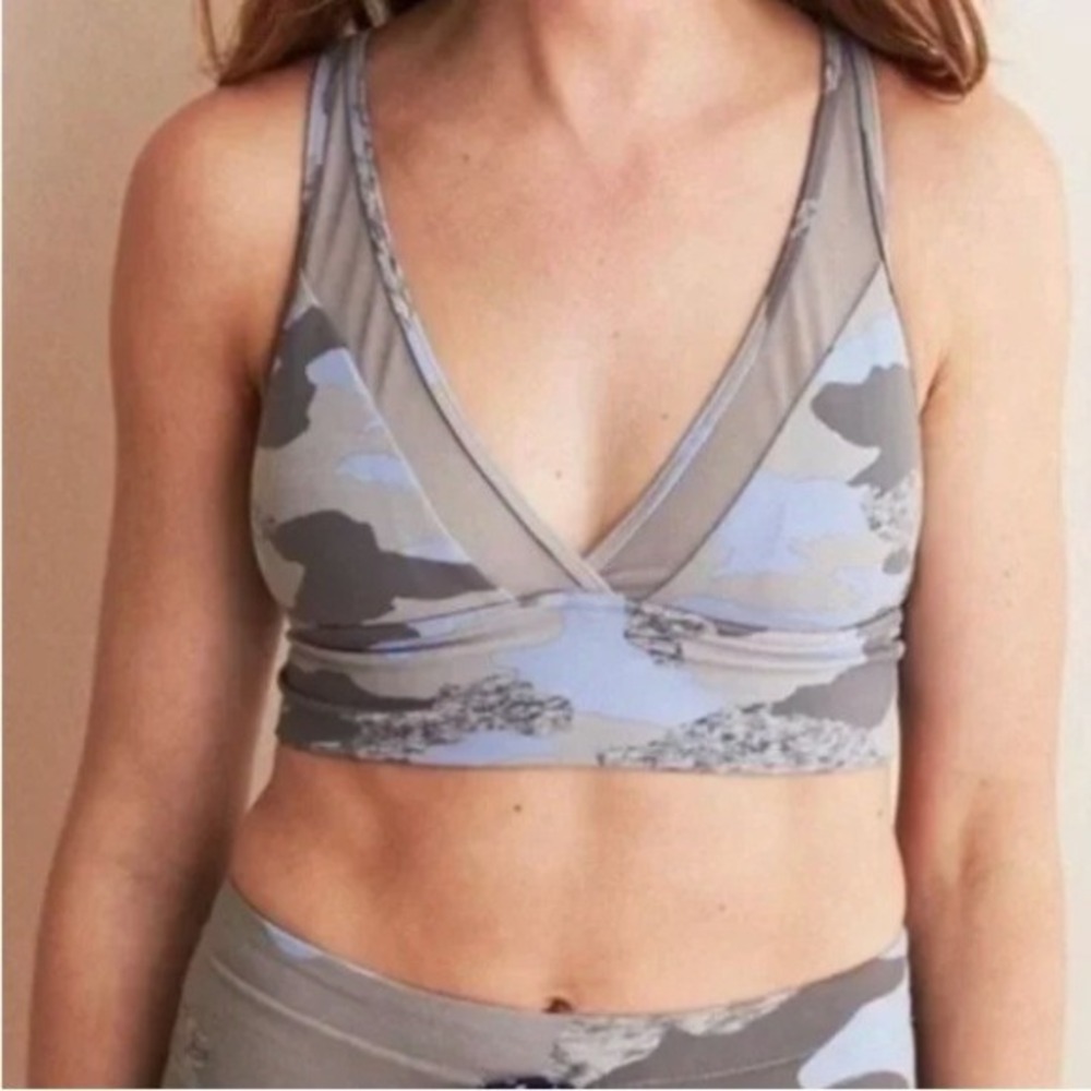 Aerie Chill Camo Mesh Trim Bralette Blue Gray Large 36A 36B 36C Gorpcore Yoga